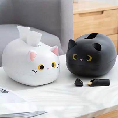 Multifunctional Cat-Shaped Desktop Tissue Box, Can Hold Tissues, Napkins, Toilet Paper, Plastic Storage Box, Suitable For Living Room, Dining Table, Office, Unisex, Storage Organization, Home Decor, Ideal Gift For Cat Lovers
