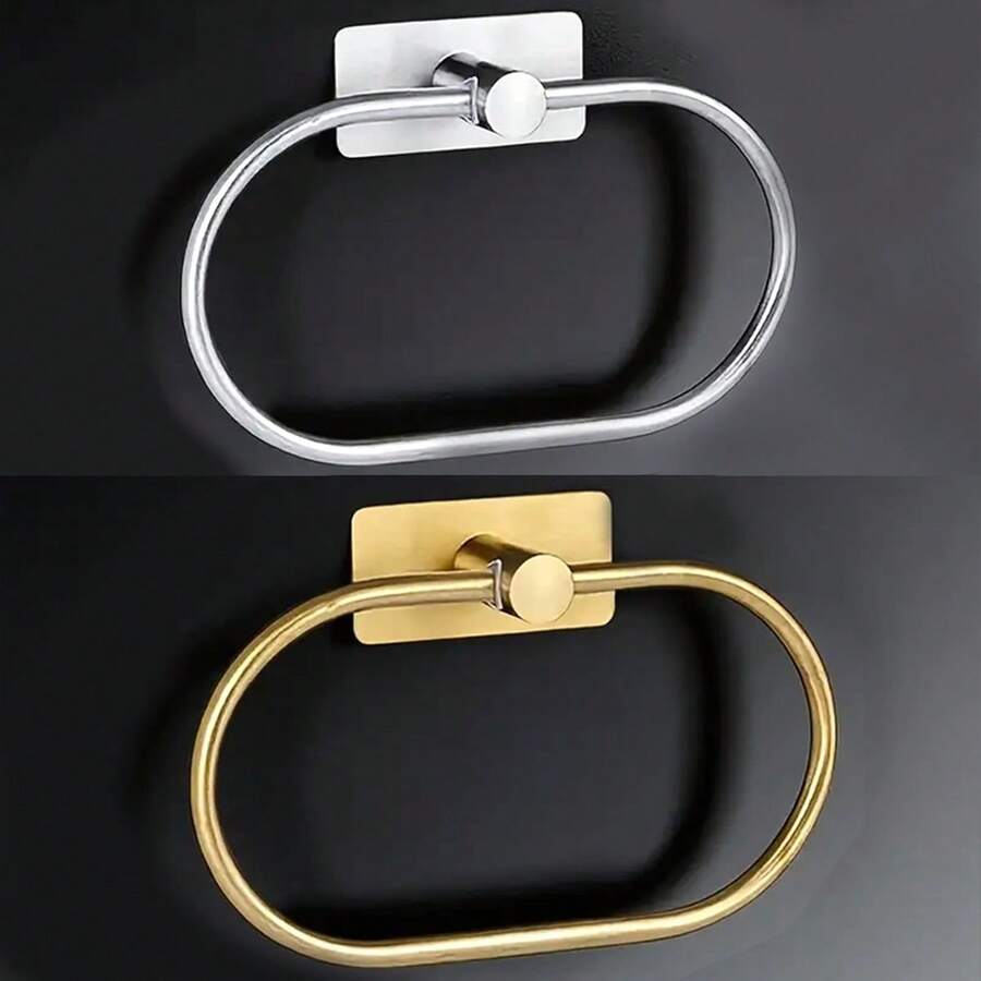 2pcs Adhesive Towel Racks For Bathroom Wall,Towel Holder,Stainless Steel Hand Towel Ring,Rack For Towel,Matte Black Dishcloth Holder Without Drilling,Heavy Duty Towel Hangers,Face Washhand Towel Rail,Hooks,Bathroom Storage Organizers,Hardware Accessories,Silver Gold,Waterproof - A - View 1