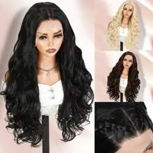 13x4 高清蕾丝前假发，预先拔毛，Futura Hair 长款蕾丝前假发，黑色水波纹蕾丝假发，合成材质，佩戴方便，适合日常佩戴，长波纹蕾丝前假发，适合日常派对和角色扮演。 - 彩色 - 查看 1