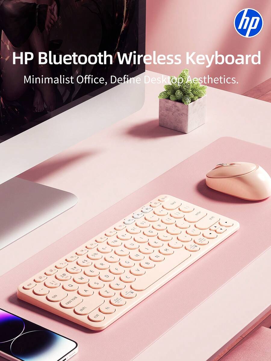 Keyboard Bluetooth HP, Keyboard Nirkabel Ultra Tipis, Cocok untuk iPad, Keyboard Komputer Ergonomis Isi Ulang, Kompatibel dengan iOS, Android, Windows PC, Tablet, dan Ponsel, Warna Pink dan Putih - View 1