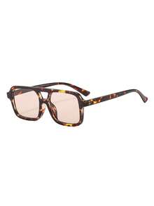 1 par de gafas de moda con montura cuadrada de té y puente doble de PC retro personalizadas para hombres - Multicolor - Ver 2