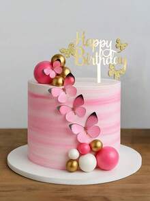3pcs Gold Butterfly "Happy Birthday" Cake Topper, Suitable For Birthday Party, Anniversary, Valentine's Day, Modern Letter Shaped Cake Decor, Creative Gift For Family And Friends, Applicable For Birthday, Mother's Day, Summer, Halloween, Christmas - Multicolor - View 9