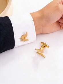2 peças/4 peças Abotoaduras Douradas para Homens, Design de Rei Lobo em Aço Inoxidável, Acessório Formal Versátil, Exibe a Elegância de um Cavalheiro, Adequado para Uso Diário, Aniversário, Trabalho, Casamento, Recepção - Dourado - Visão 1