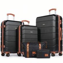 5 Piece Suitcase Sets Hard Shell Luggage Set - 20"+24"+28" - Classic Black - View 2
