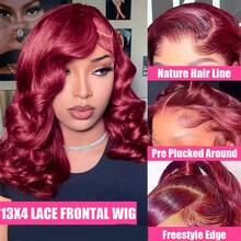 13*4 Lace Front Wigs Human Blended Hair With 200% Density Body Wave Wig Ear To Ear HD Lace Frontal Pre Plucked Human Frontal Hair 22Inch #99J Burgundy - SBUG/99J - View 4