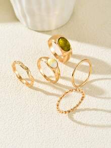 Bộ 5 chiếc nhẫn hình học nhuộm tie-dye, thiết kế độc đáo, có thể xếp chồng lên nhau, phù hợp cho phụ nữ đeo hàng ngày. - Bộ nhẫn năm chiếc - Xem 9