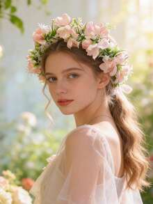 1pc European & American Style Hydrangea Flower Headband, Sweet Floral Hair Accessory For Girls - Pink - View 1