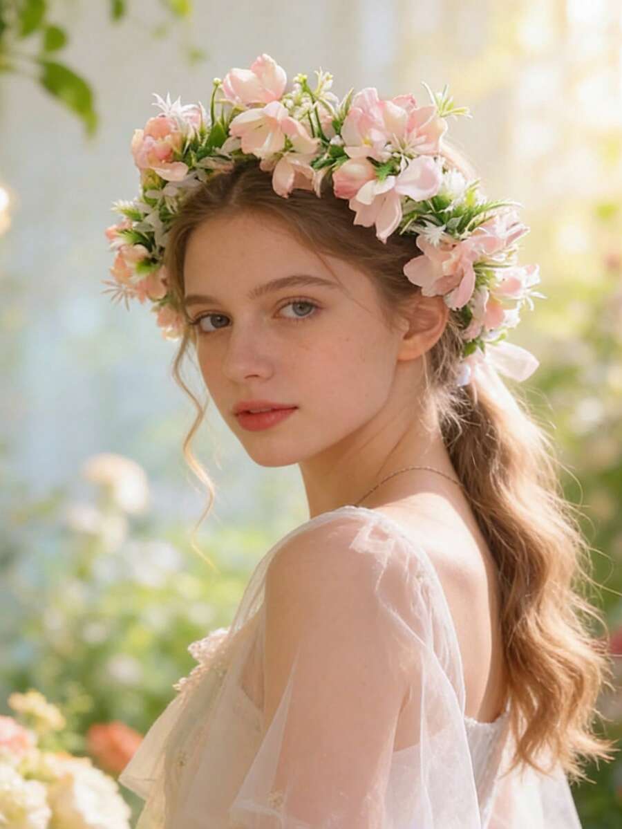 1pc European & American Style Hydrangea Flower Headband, Sweet Floral Hair Accessory For Girls - Pink - View 1