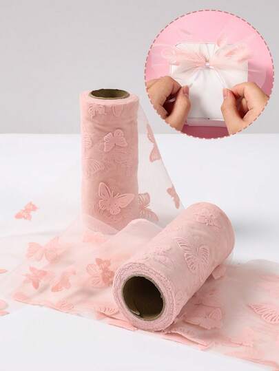 1 Stück rosa Schmetterling Mesh Rolle, 25*914,4cm Mesh Rolle, geeignet für Geschenkverpackung, DIY Blumenarrangements, Hochzeitsdekoration, Schmetterlings-Party-Dekoration, Geburtstagsdekoration, Stuhlschleifen-Dekoration, Nähhandwerk, Baby-Shower-Dekoration, Gender-Reveal-Party-Dekoration, Heimdekoration, Raumdekoration, Tischmittelpunkt-Dekoration, Baby-Party-Zubehör