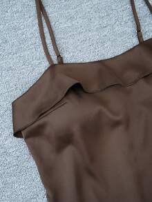 Vestido largo de tirantes de unicolor elegante para el verano - Café integral - Ver 7