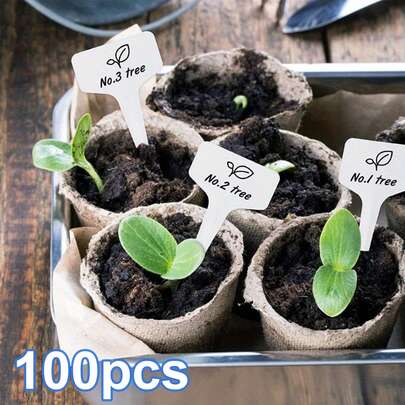 TUOGTCI 100个/包 可重复使用的T型花园标签，款式和颜色随机 - 耐用防水塑料植物标签，易于书写，耐候性强，适用于室内外花园