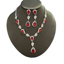 Fashionable Wedding Cubic Zirconia Water Drop Earrings, Necklace And Bracelet Set - 1662796 Red Suit - View 4