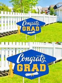 1pc 2026 Graduate Lawn Sign (With Stand), Blue Congratulations 2026 Graduate Yard Sign - Floor Socket - View 2