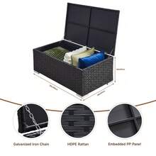ONBRILL Outdoor Rattan Coffee Table, Wicker Side Table With Storage, All-Weather Outdoor Garden Square Side Table, For Gardens, Backyards, Porches, Poolside - Black - View 6