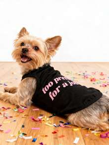 LUCKIE LABO 1pc Fashionable Cute Slogan Breathable Vest, Suitable For Chihuahua & Small Dogs, Flea Prevention Undershirt For Indoor & Outdoor Use - Black - View 4