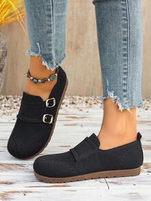 Mocassins plats décontractés pour femmes, de couleur unie. Chaussures plates légères et respirantes pour femmes. Convient pour un usage décontracté, extérieur et quotidien. Une idée de cadeau à la mode pour les femmes. - Noir - Voir 6