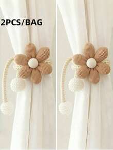 2pcs/1pc Set Floral & Faux Pearl Curtain Tiebacks, Polyester Fiber Material Modern Casual Style Flower Decoration Suitable For Thin Or Thick Curtains, No Drill, Adjustable, Applicable For Bedroom, Living Room, Kids Room Curtain Decor - 彩色 - 查看 14