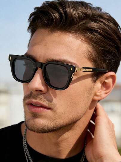 1pc New Arrival European And American Men's Fashion Metal Punk Style High-End Fashion Glasses, Suitable For Outdoor Driving