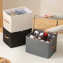 Foldable Fabric Shoe Storage Box, Holds Up To 12 Pairs, Large Capacity Covered Shoe Organizer, Suitable For Wardrobe, Transparent Lid For Dust-Proof And Moisture-Proof, Washable Multi-Purpose Shoe Box For Home, School, Dorm - Multicolor - View 3