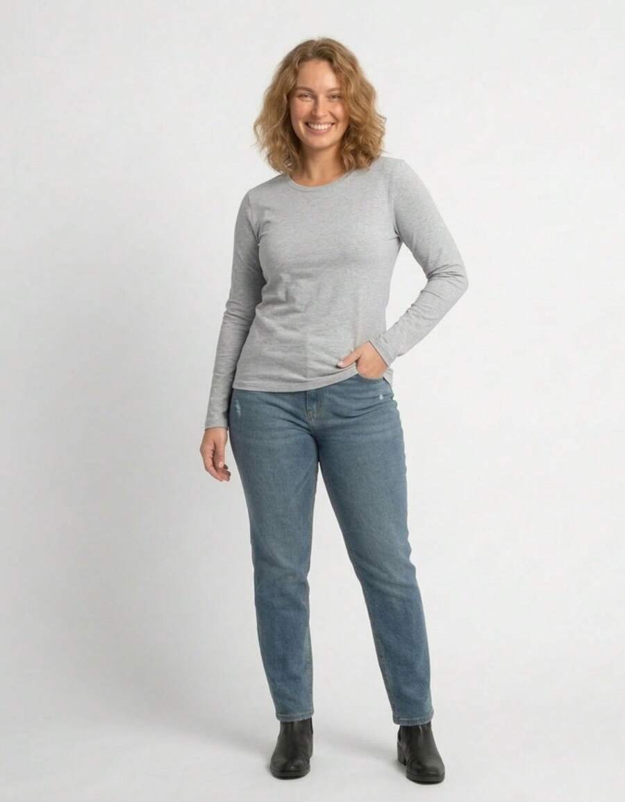 Women's Blouse Long Sleeve Cotton Shirt Fafenix Round Neck - Xám - Xem 1