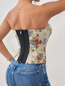 Y2K 复古印花抹胸露脐上衣，无肩带胸衣 - 彩色 - 查看 2