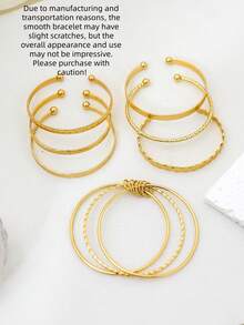 7件套朋克风多层手镯，女士优雅精致扭纹闪亮可调节手镯首饰，情侣礼物 - 金黃色 - 查看 5