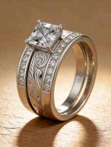 This Wide Faced Ring Features A Square Main Piece, Set With A Row Of Sparkling Rhinestones And Engraved With A Ring Arm Design - Suitable For Festive Occasions Such As Independence Day And Thanksgiving In The United States, Presenting A Luxurious Retro Style, And Is A Women's Jewelry Accessory - Multicolor - View 14