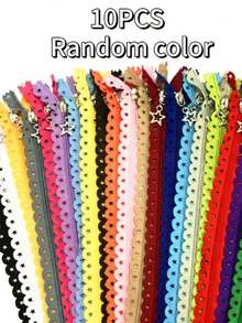 10 Pieces Of Colorful Zippers, Including Star-Shaped Lace, Lace With Zippers, And A Five-Pointed Star Slider - Multicolor - View 10