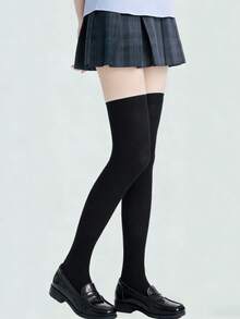 1/2 Pairs Black & White Combination High Elasticity Thigh High Socks, Suitable For Women - Multicolor - View 8