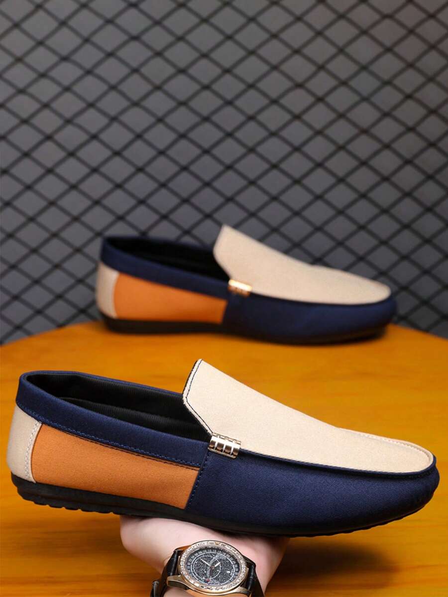 Mocasines slip-on bicolor azul y naranja, diseño de nicho, elevan instantáneamente tu apariencia para ir al trabajo o a una cita - Beis - Ver 1