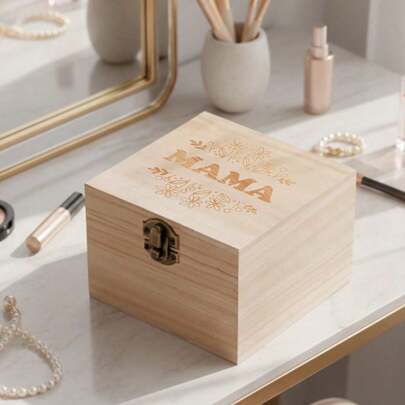 صندوق تخزين خشبي طبيعي منقوش عليه "أمي" مع مشبك قفل، صندوق خشبي عتيق لتخزين المجوهرات والصور والأشغال اليدوية، هدية عيد الأم وعيد الميلاد وعيد الحب والذكرى السنوية والزفاف
