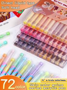 1 pieza Marcador de punta blanda de acrílico de líquido directo, 12/24 colores, pluma de acuarela no transparente especializada para estudiantes, suministros de arte de alta calidad para pintura DIY - Marcador líquido directo - Ver 2