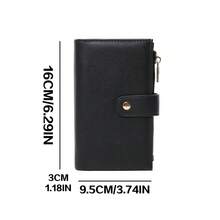 Portapassaporte de cuero minimalista y fresco, estuche de tarjetas multifunción con botón a presión y cremallera, billetera de viaje para mujer, billetera de dinero, billetera larga, artículo de viaje esencial de verano - Negro - Ver 2