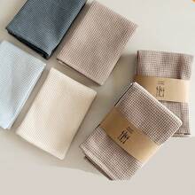 Waffle Weave Dish Towel, Plain-Colored Kitchen Cloth, Pure Cotton Thickened Cleaning Cloth, Kitchen Rag, Absorbent Square Towel, 4 Colors/Set - 淺灰色 - 查看 6