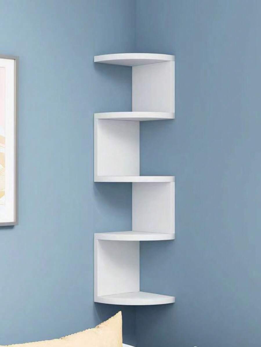 5-Tier Corner Wall Mount Floating Shelves, Suitable For Home, Living Room, Bedroom, Office, Bathroom, Small Spaces Decor - 白色 - 查看 1