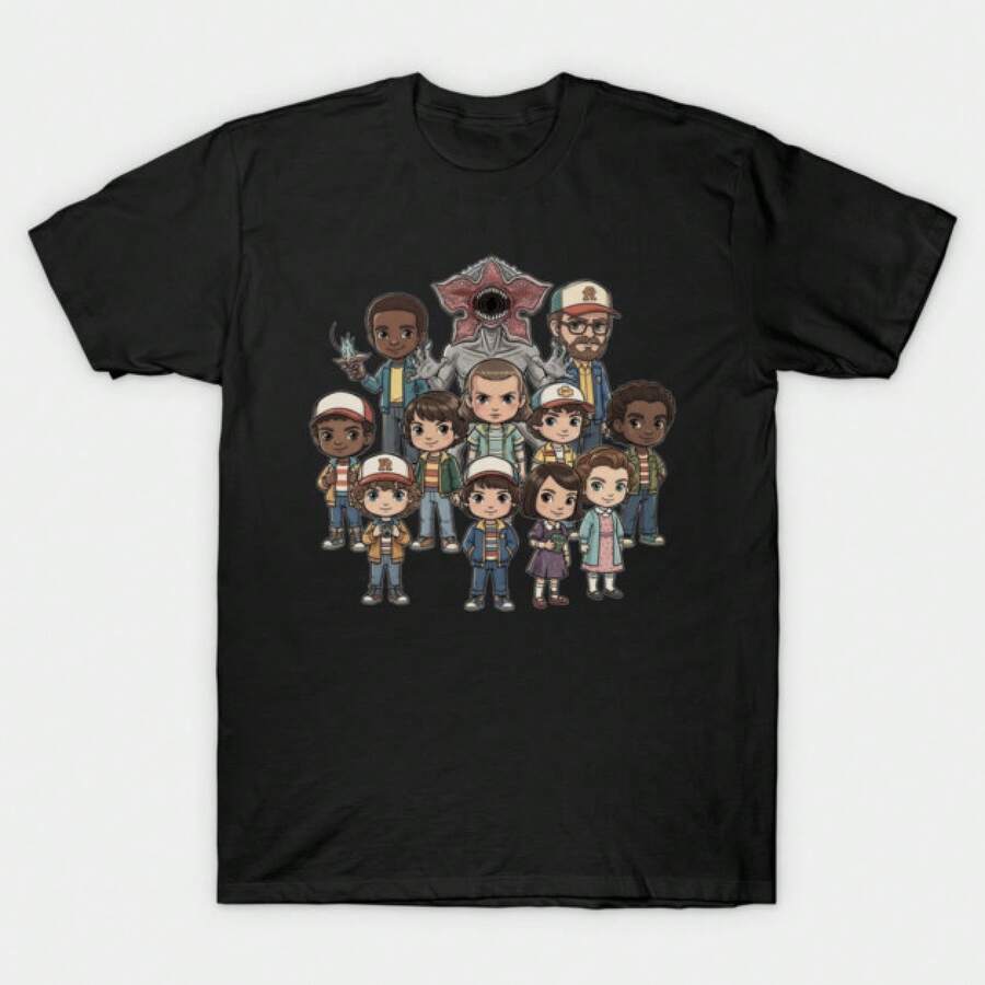 Cotton T-Shirt Unisex T-Shirt Hawkins ThIng Hugs Graphic Tee - 黑色 - 查看 1