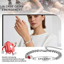 Rofusn Women's Heart-Shaped Medical Alert ID Bracelet: Emergency First Aid Health Alert Bracelet - Emergency Medical Identification - Adjustable Chain Jewelry - B - 查看 8