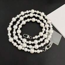 1pc Long Pearl Beaded Phone Lanyard, Phone Case Strap, Adjustable Crossbody Phone Necklace, Anti-Drop Camera Strap - White - View 7