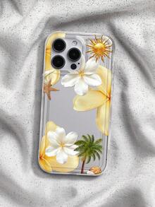 Resort Style Transparent Phone Case With Plumeria, Palm Tree, Sun And Starfish Designs, Summer Tropical Vacation Style, Compatible With IPhone & Galaxy,International Version, Not The Domestic Version - Multicolor - View 2