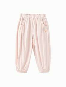 Balabala Quần jogger mùa hè bằng cotton nguyên chất dành cho bé gái, quần thể thao dài thường ngày unisex. - trắng đỏ - Xem 1