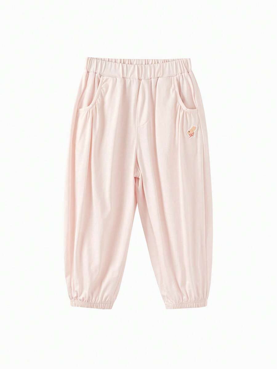 Balabala Quần jogger mùa hè bằng cotton nguyên chất dành cho bé gái, quần thể thao dài thường ngày unisex. - trắng đỏ - Xem 1
