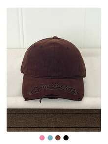 Distressed Baseball Cap, Embroidered Letter Design, Versatile Sun Protection Hat, Unisex Street Style, Spring/Summer - Multicolor - View 11