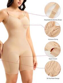 Nebility Shapewear For Women Tummy Control Seamless Compression Bodysuit Full Body Shaper Leotards Bodycon Butt Lifter - Màu be - Xem 2