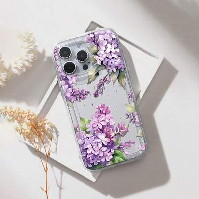Delicate Watercolor Lilac Flower Phone Case, Soft Purple Floral Pattern Clear TPU Protective Cover, Shockproof & Anti-Yellowing Design Compatible With IPhone Models, Perfect Gift For Flower & Nature Lovers