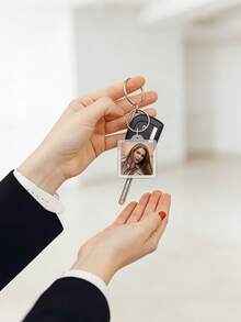 The Blank Photo Is Inserted Into The Keychain, And The Photo Is Fastened In The Keychain Square. Custom Blank Photo Keychain DIY Photo Frame Is Used For Double-Sided Photos, Clear - Multicolor - View 7