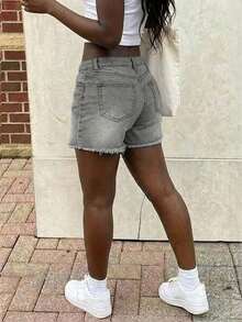 Women's Casual Loose Straight Leg Denim Bermuda Shorts Summer - Màu Xám nhạt - Xem 3