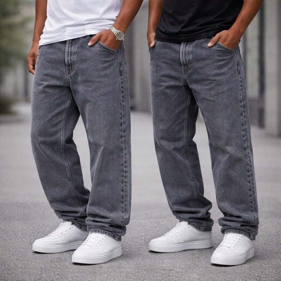 Kit Of 2 Men's Balloon Jeans Streetwear Loose Fit For Going Out - BỘ GRAPHITE - Xem 1