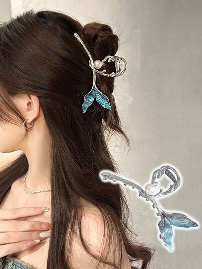 1 chiếc kẹp tóc lớn đính ngọc trai, kẹp búi tóc thanh lịch dành cho phụ nữ tóc dày, phụ kiện tóc mùa hè, kẹp tóc đi biển, kẹp tóc du lịch.