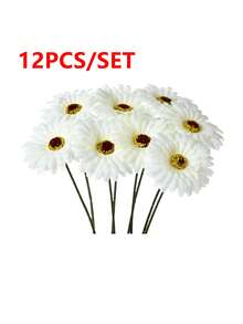 6/12支仿真非洲雏菊，丝质非洲雏菊，假非洲雏菊，仿真向日葵，散装仿真花束，适用于婚礼新娘捧花、派对、家居厨房装饰、花园装饰、户外植物、园艺、仿真花、秋季装饰 - 白色 - 查看 10
