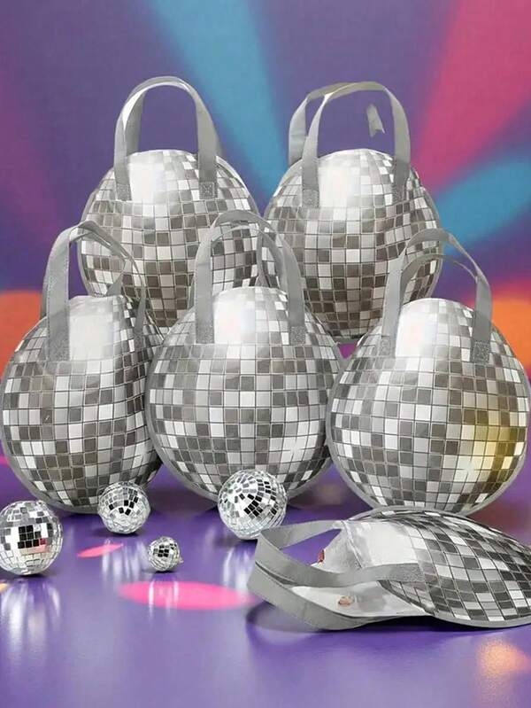 6/3/1 pièce Sac cadeau boule disco - Faveurs de fête à thème danseur, convient pour les mariages, anniversaires, fêtes de dames, Halloween, décorations de Noël (argent), accessoires pour événements festifs, design de boule rétro, poignées solides